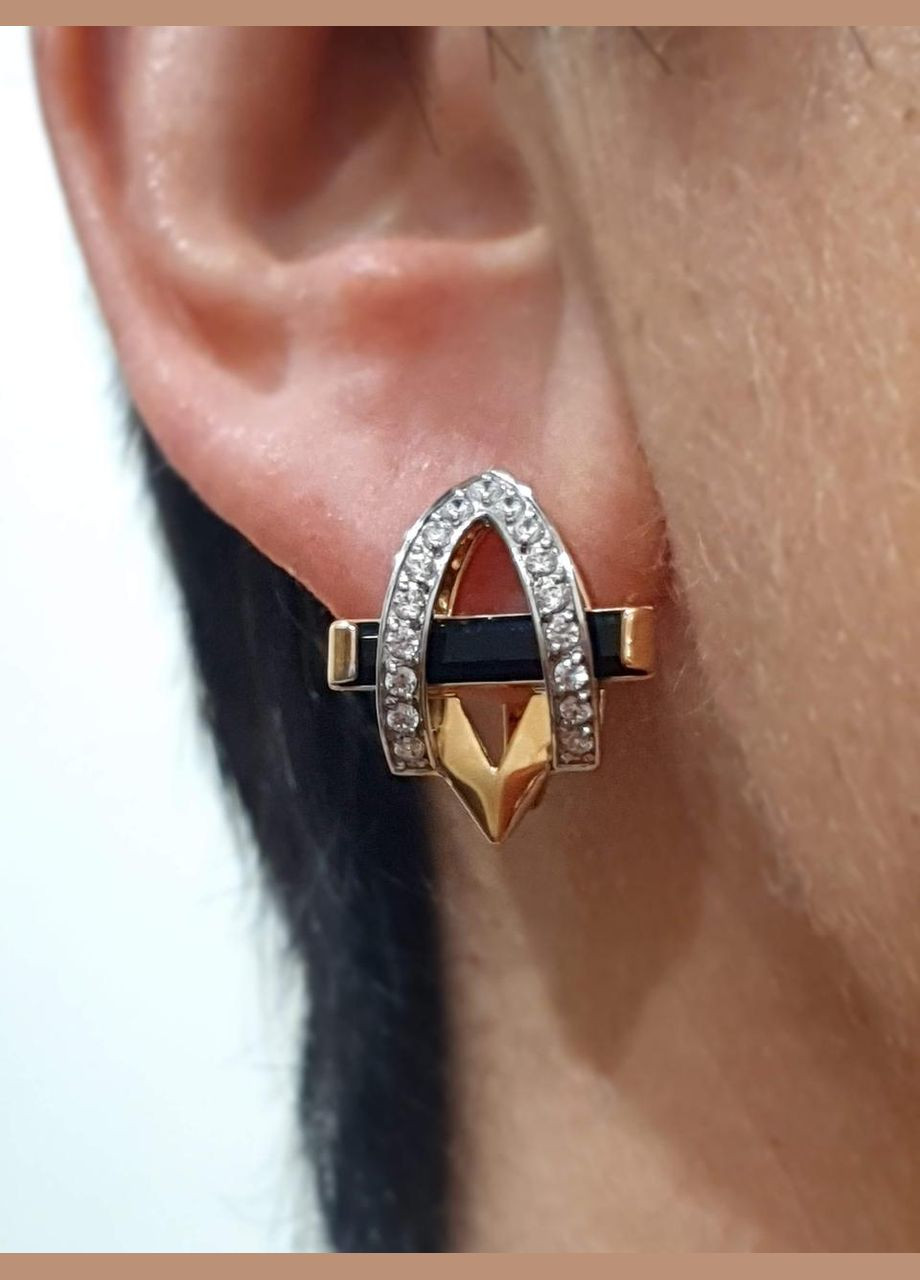 Золотые серьги с агатом и фианитами. 459205 Tango (331885866)