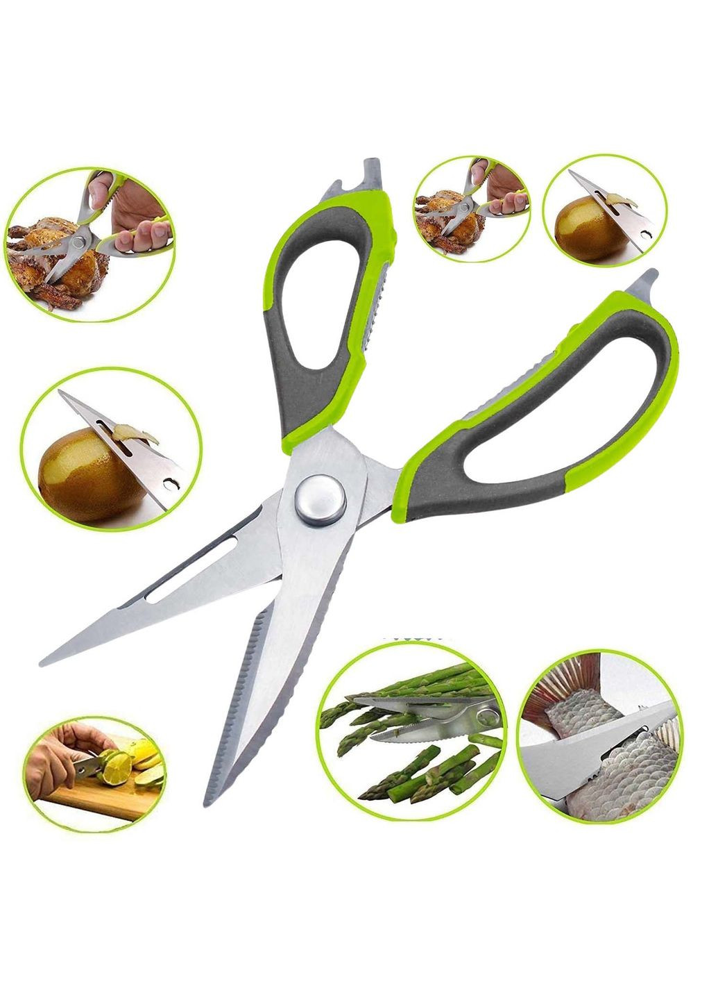 Кухонные многофункциональные ножницы в магнитном чехле (рыбочистка, орехокол, открывачка, разделка мяса) Kitchen Master (335014540)