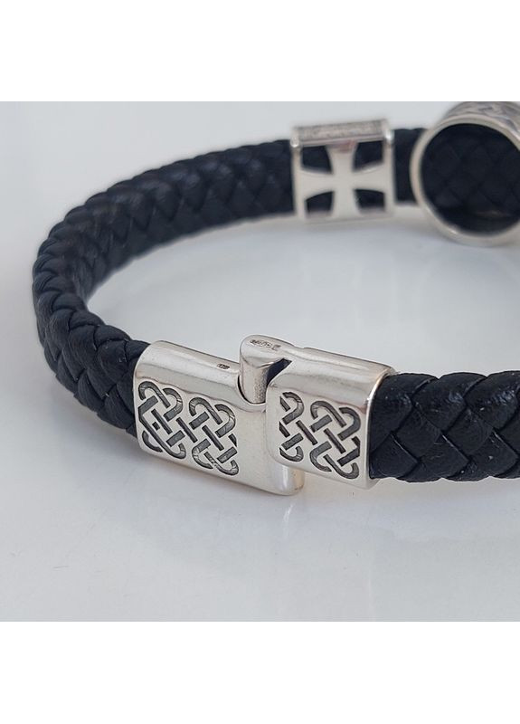 Браслет православный с Архангелом Михаилом и молитвой из серебра и кожи No Brand (365818904)