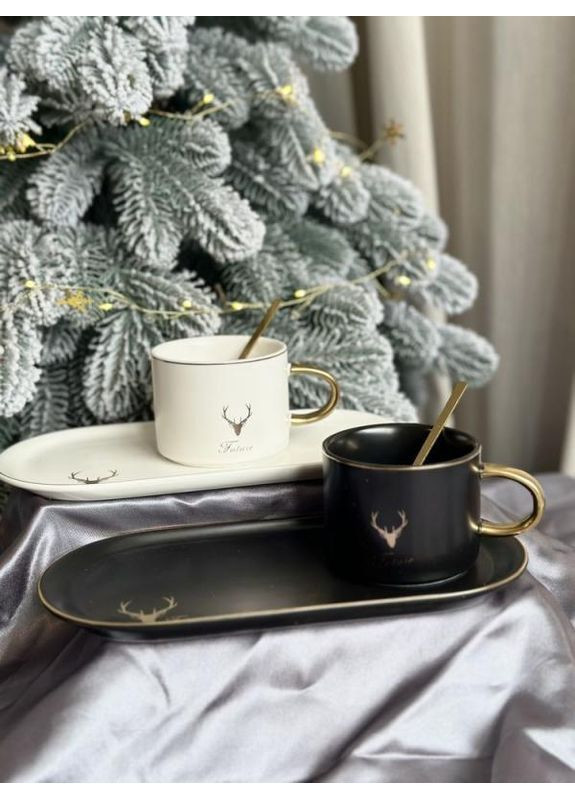 Чашка Олень з блюдцем та ложкою 200 мл, 2 види (рандомний вибір дизайну) Home Decor (366065298)