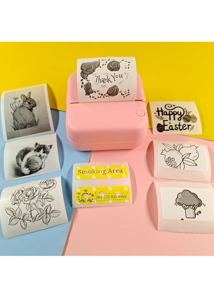 Портативний Bluetooth термопринтер 57×30 мм, з акумулятором, рожево-білий + 1 рулон термопаперу China (354827614)