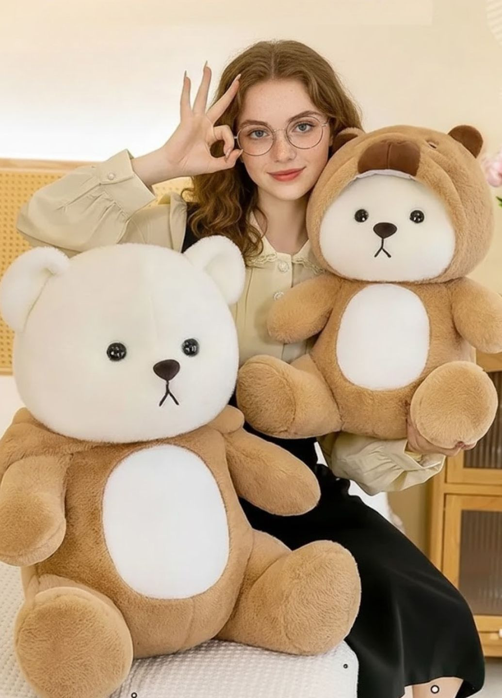 М'ягкая игрушка мишка в кигуруми Капибара 50 см большой плюшевый медведь со съёмным капюшоном My Kigu (372982677)