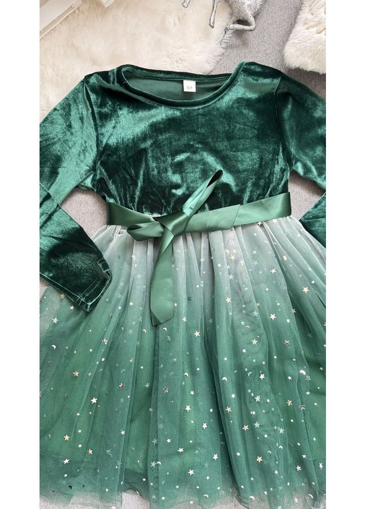 Комбинированное нарядное платье для девочки с градиентом цвет зеленый 10981 No Brand (370144128)