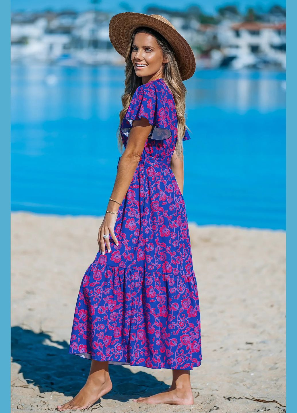 Синее повседневный платье CUPSHE с цветочным принтом