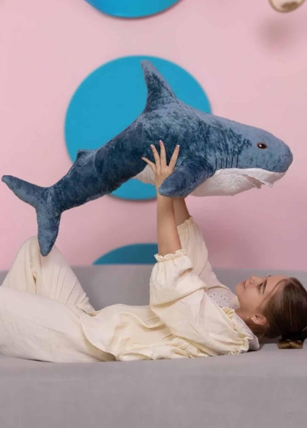 Плюшевая игрушка акула синяя 120 см, большая подушка для обнимашек My Kigu (370370676)