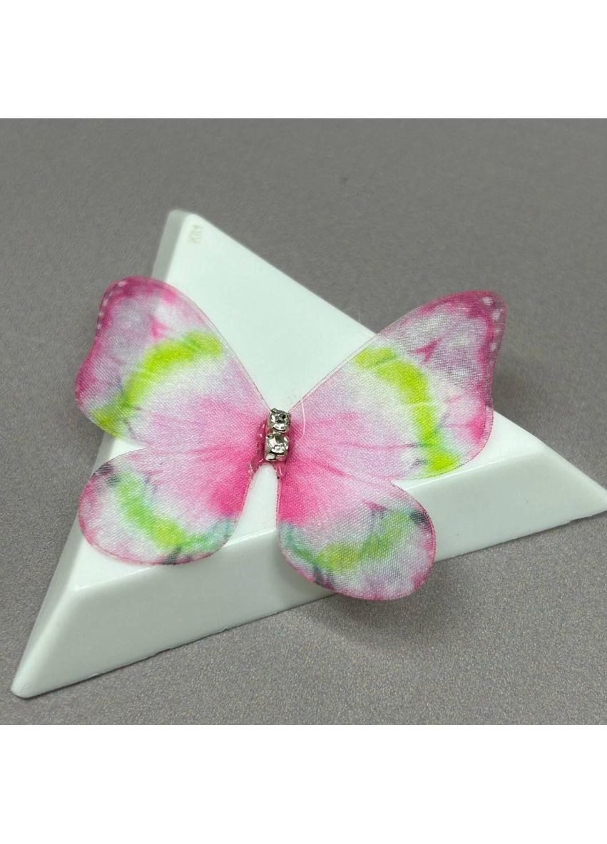 Шифоновий метелик двошаровий зі стразиком 3,5 см - рожева Plus-plus (352745814)