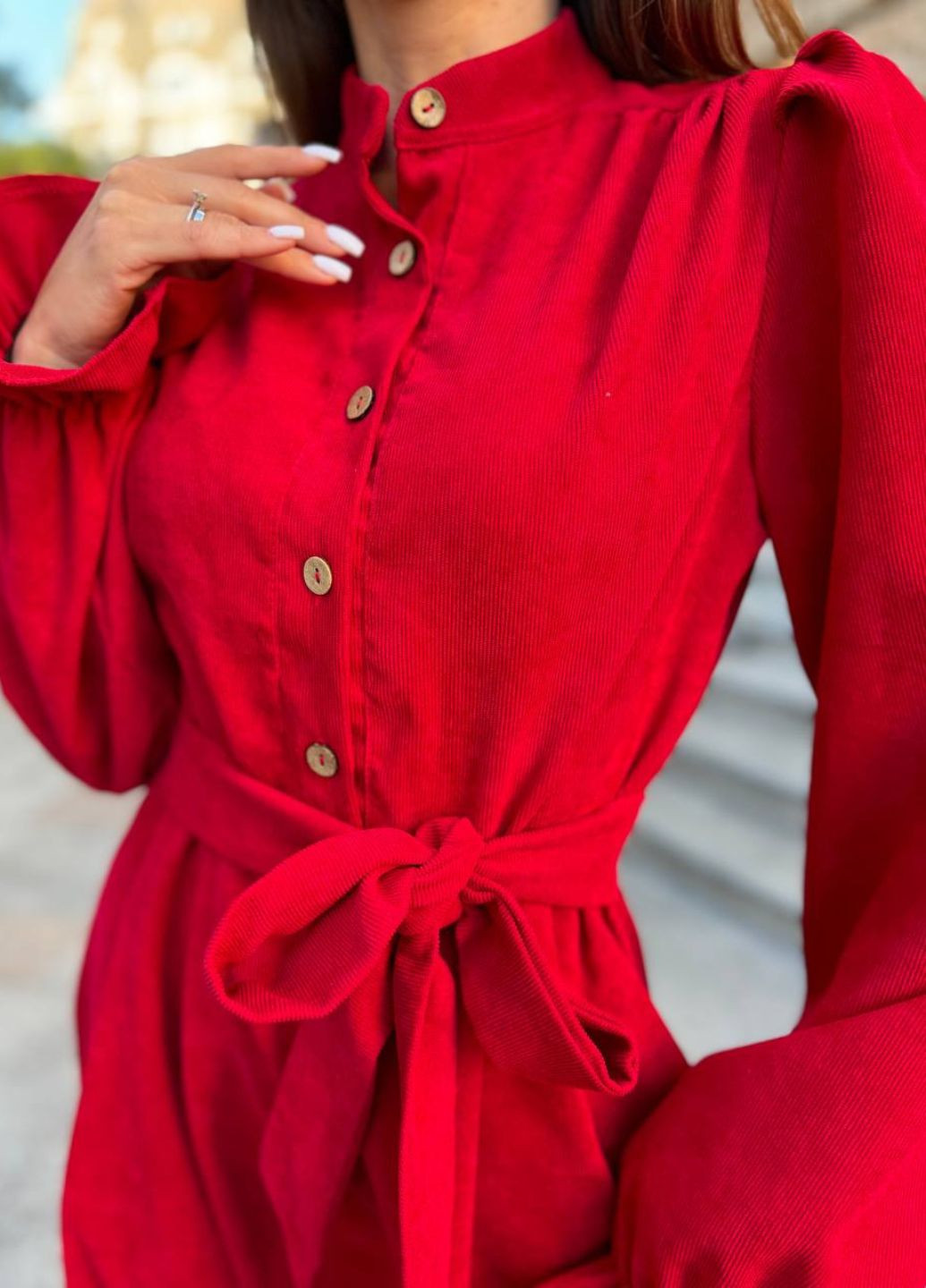 Червона повсякденний сукня на гудзиках з поясом сукня-сорочка Україна однотонна