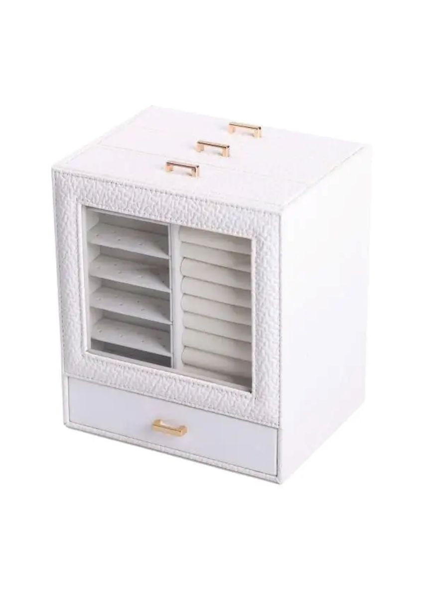 Шкатулка для украшений из экокожи 3 яруса органайзер для драгоценностей белая с велюровым покрытием ProDobro (364192741)