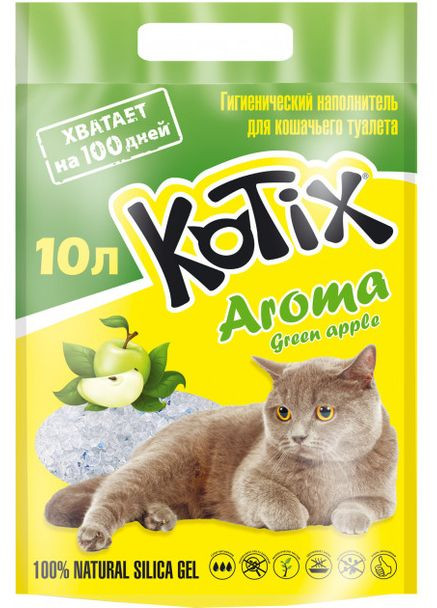 Наполнитель для кошачьего туалета Aroma Green Apple Силикагелевый впитывающий 3.5 кг (10 л) (6930095837479) KOTIX (279568722)