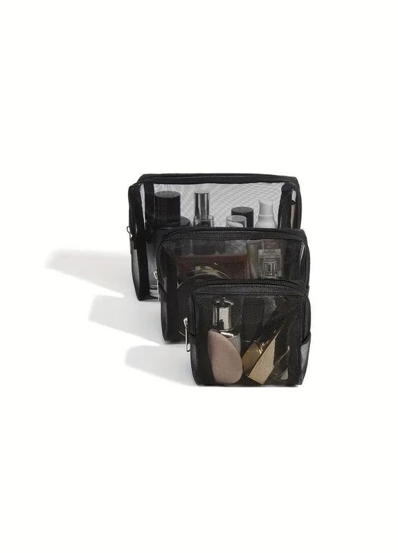 Набір 3 косметичок органайзерів із сітки Чорний об'ємні Kimiko (323158434)