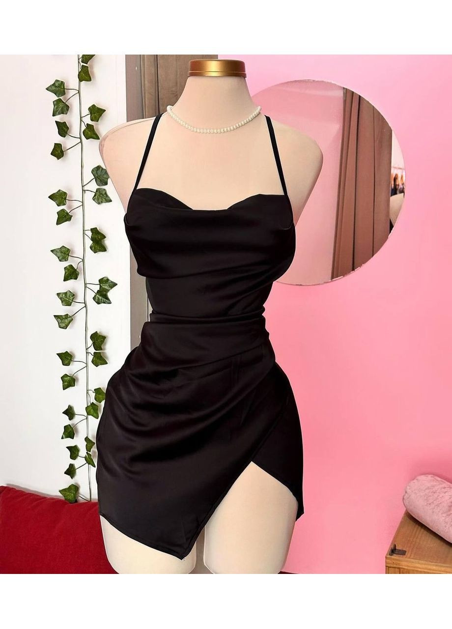 Черное повседневный, коктейльное, вечернее, кэжуал женское платье с открытыми плечами No Brand однотонное