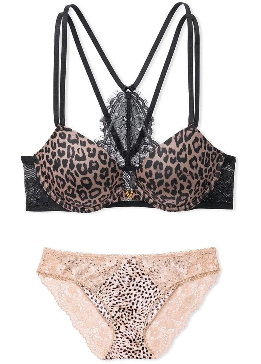 Комбинированный комплект женского белья sweet nougat leopard (лиф 38dd + трусики-бикини xl) Victoria's Secret