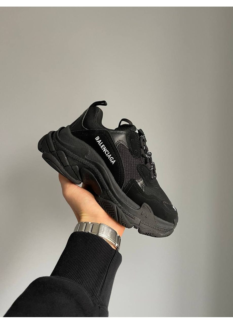 Кроссовки женские и мужские Balenciaga Triple S black | Баленсиага Трипл С черные No Brand чёрные демисезоны (361784326)