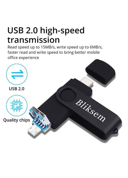 Флешка Bliksem USB 2.0 OTG 64 ГБ металева скоба (3в1) USB + Type-C + USB micro Black Jaster (297869033)