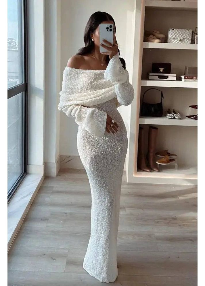 Молочное праздничный, кэжуал женское платье No Brand однотонное