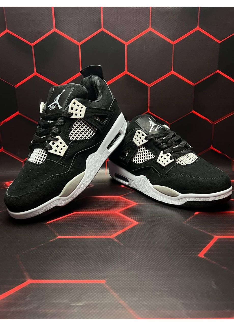 Черные демисезонные кроссовки мужские nike air jordan retro 4 black white v2 найк аир джордан No Brand
