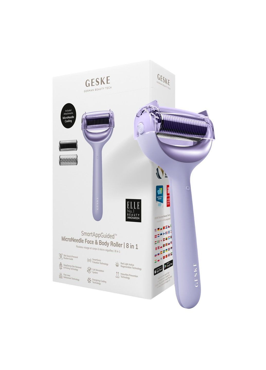 Електронний ролер для обличчя та тіла з мікроголками MicroNeedle Face&Body Roller 8в1 purple GESKE (362567627)