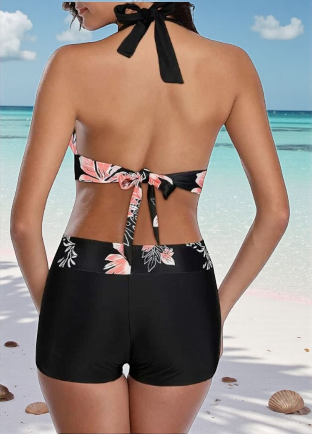 Черный летний женский купальник tankini yonique women's plus size floral print черный (8189) раздельный FS