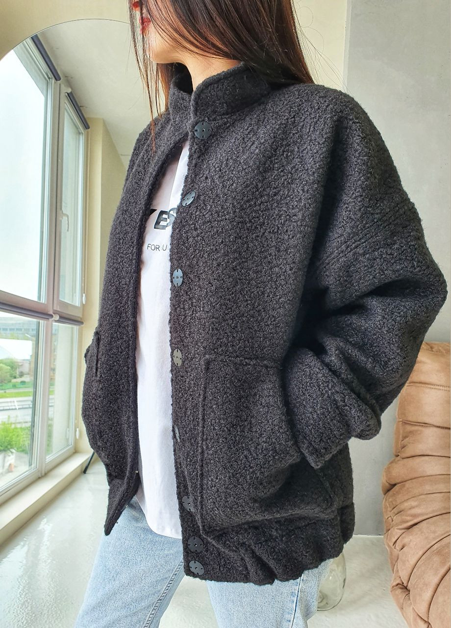 Бомбер жіночій - з натуральної вовни теплий JUGO бейсбольний на кнопках (302447506)