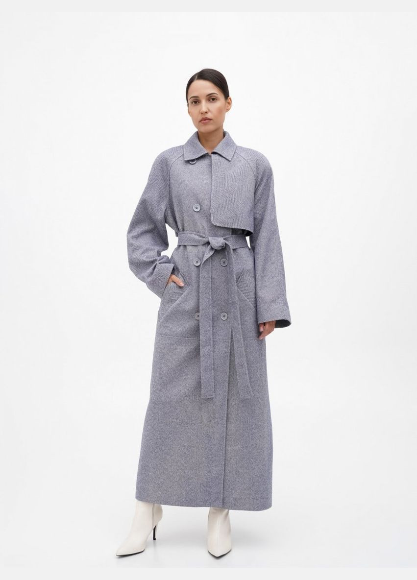 Синє демісезонне Синє пальто максі з відлітною кокеткою a LOT