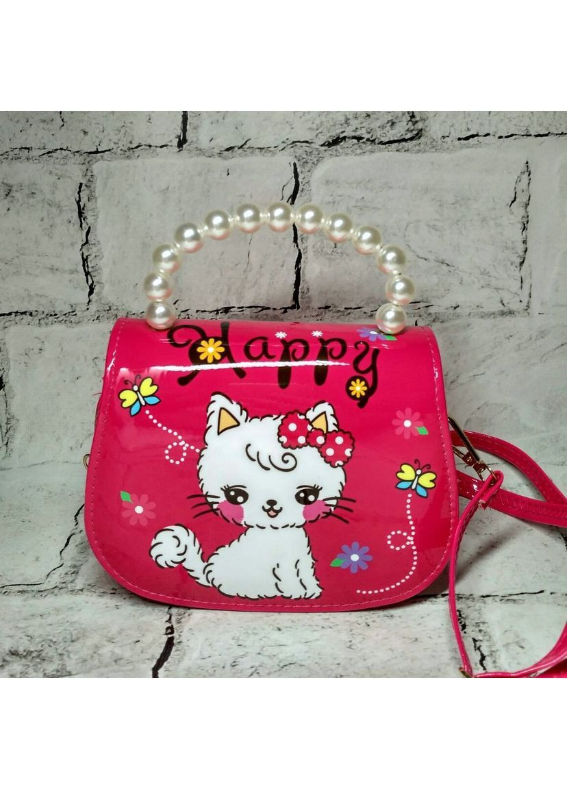 Сумочка детская для девочки лаковая с ремешком Котик 16,5х12х7 см Малиновая No Brand (367186409)