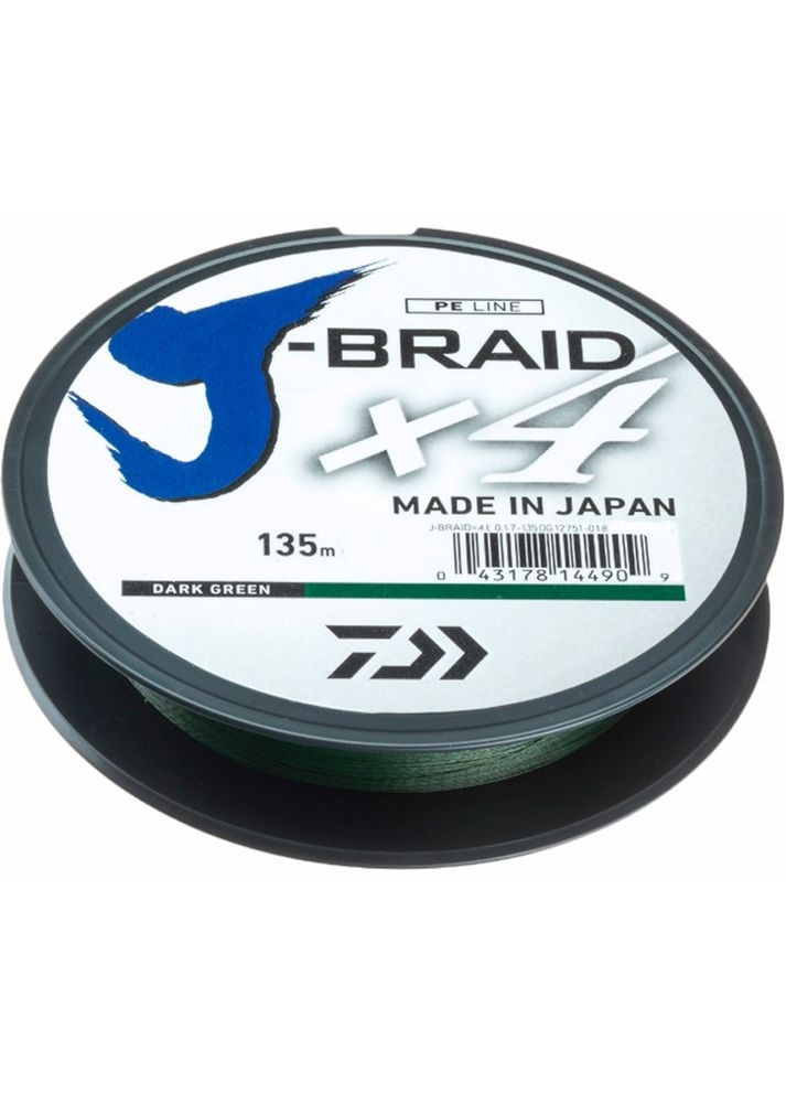 Шнур JBraid X4E 135m Dark Green 10.2kg 0.19mm #2.0 12741-019 Daiwa (316517793)