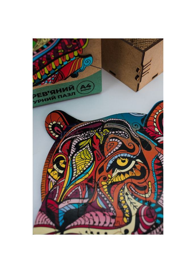 Фигурный деревянный пазл A3 "Загадочный тигр" PuzA3-03110, 129 деталей PuzzleOK (315402754)