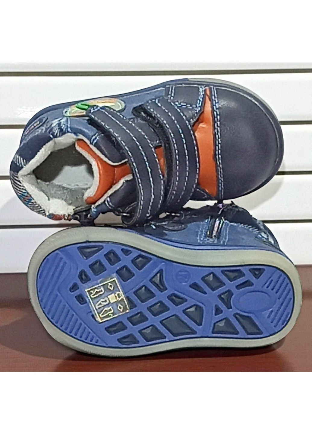 Синие спортивные, повседневные, кэжуал осенние утепленные демисезонные ботинки на липучках осенние ортопедические хайтопы для малыша на флисе клиби Clibee