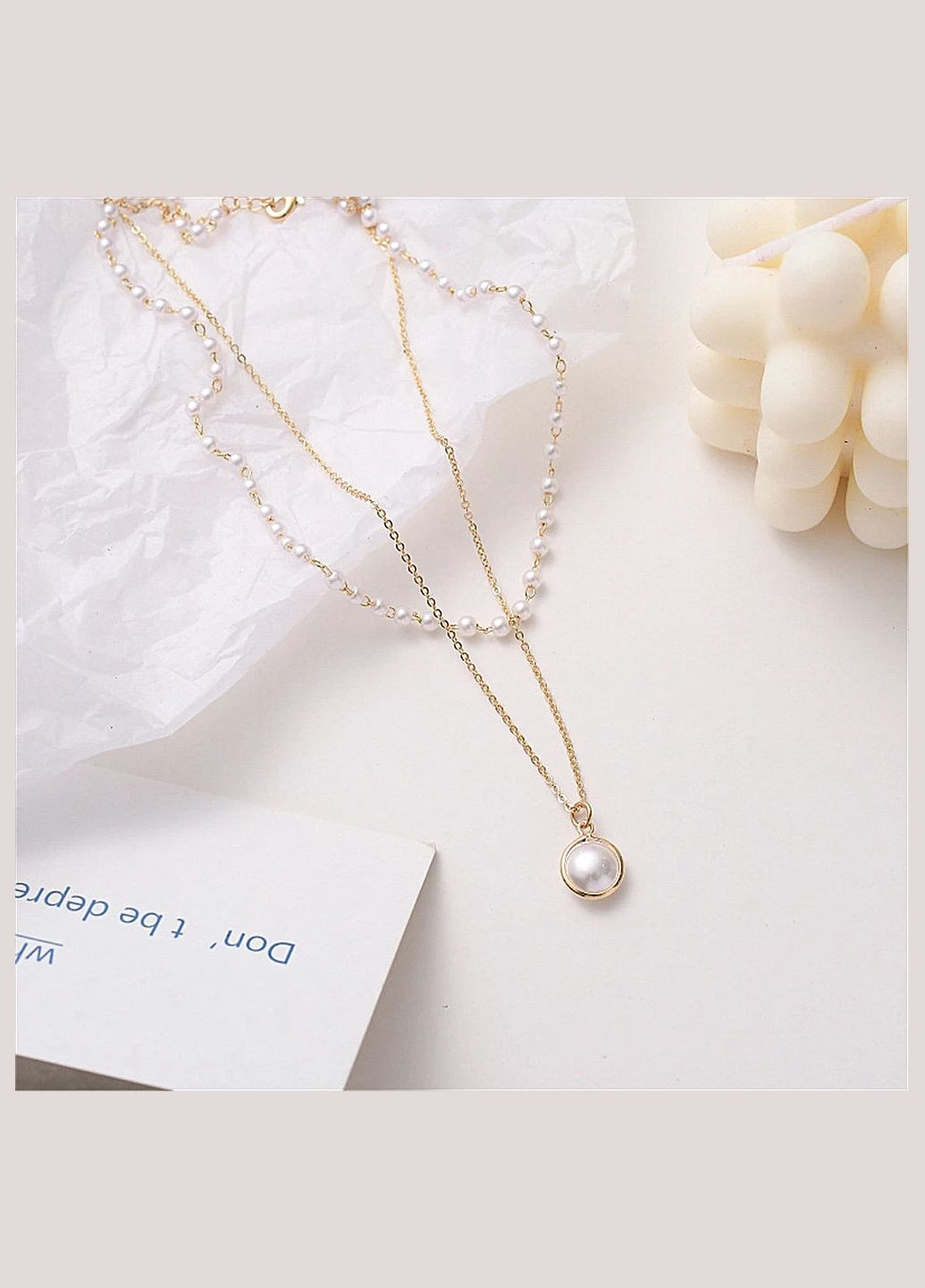 Кулон з перлами підвіска з перлинами перлів подвійний ланцюжок No Brand (336947956)