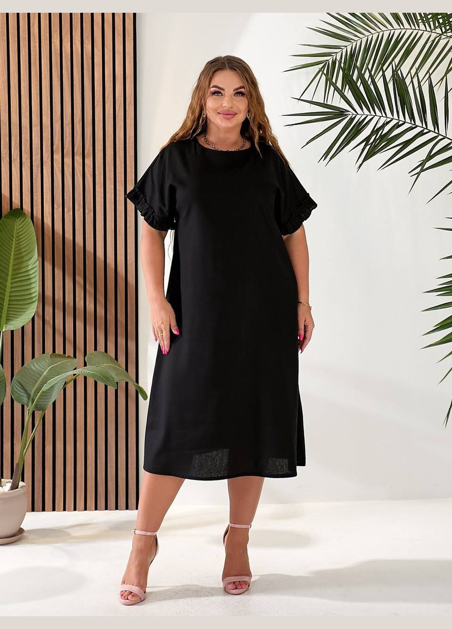 Черное повседневный, праздничный, коктейльное, вечернее женское платье меди из льна. Avanti однотонное