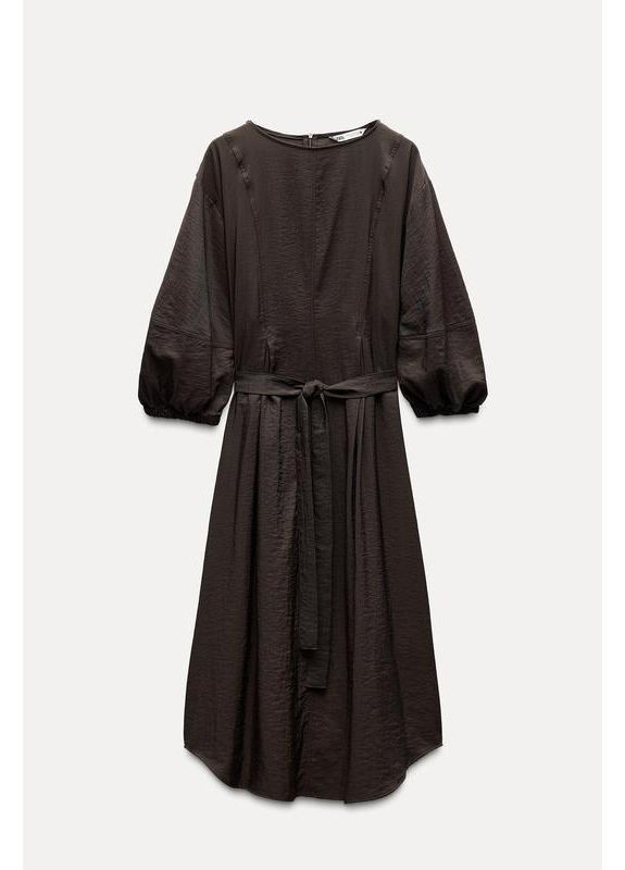 Коричнева сукня міді zw collection з ременем Zara