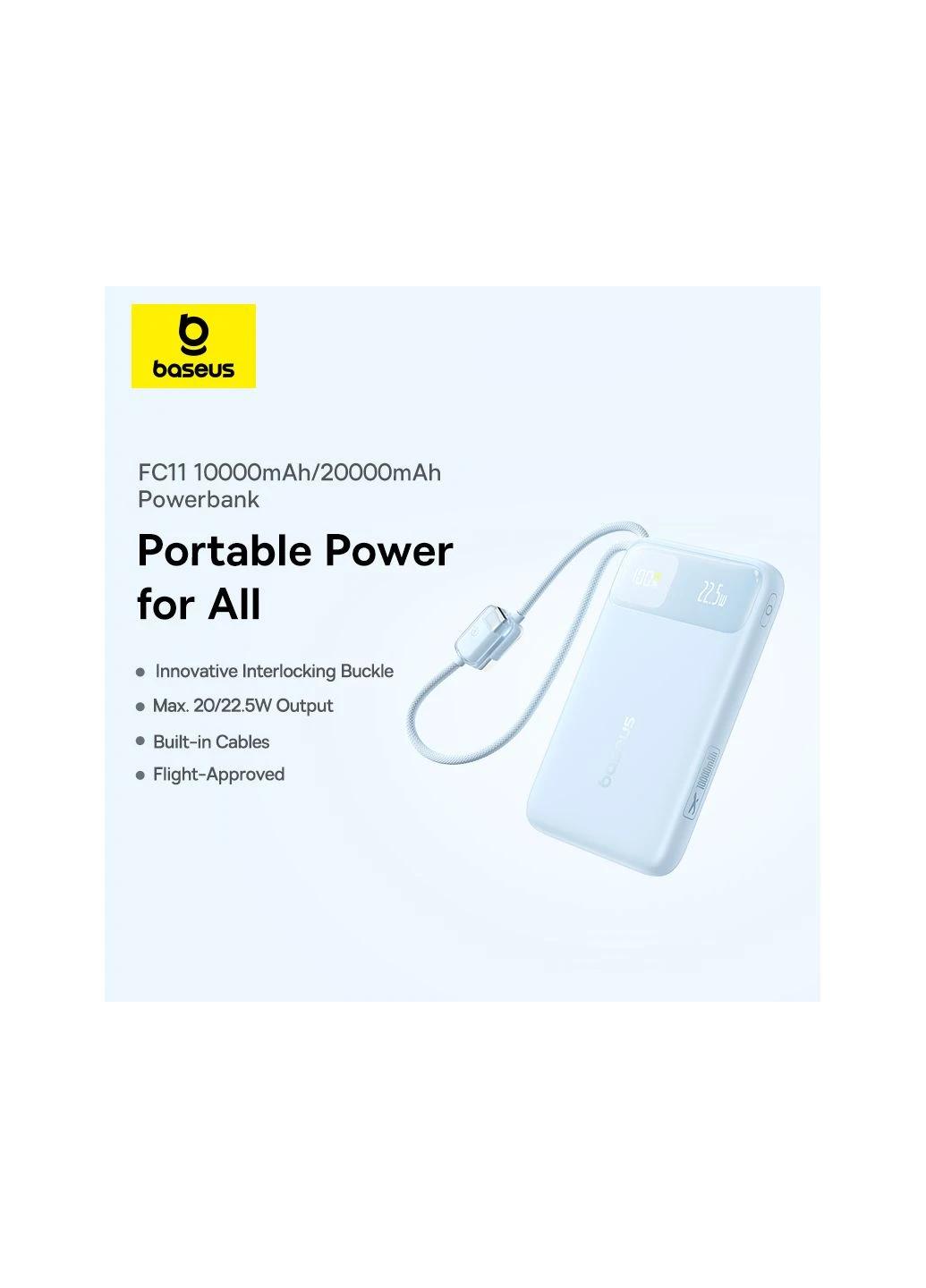 Внешний аккумулятор Digital Display Power Bank with Dual Built-in Cables 10000mAh 22.5W Cosmic Black Baseus EnerFill FC11 (385619221)