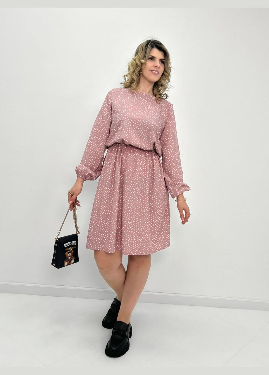 Розово-лиловое кэжуал женское платье в горошек Fashion Girl в горошек