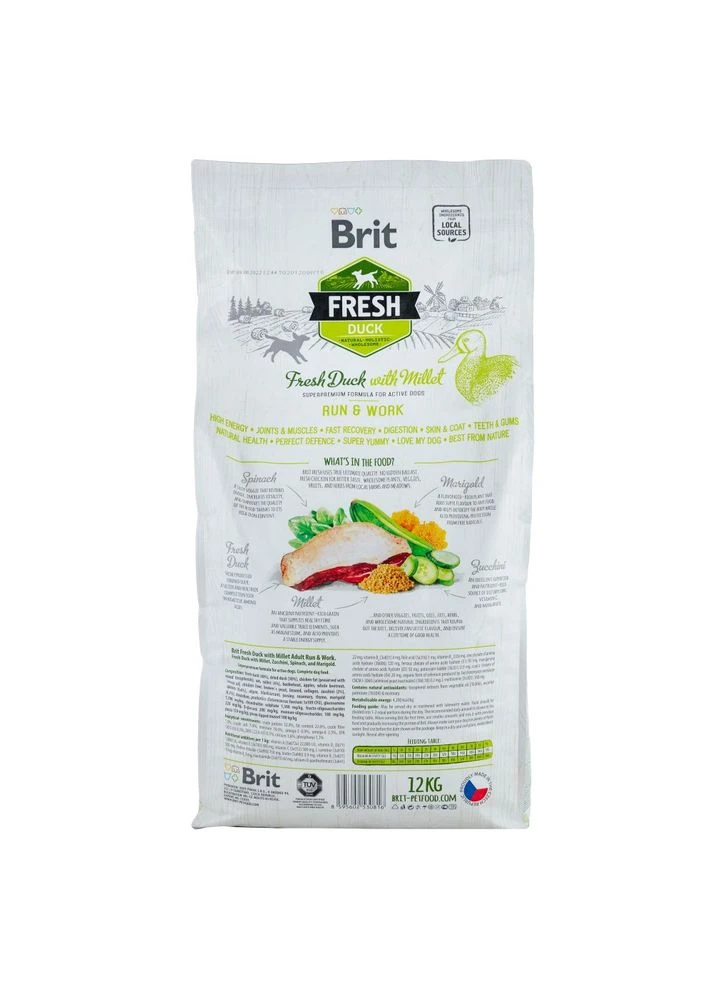 Сухий корм для активних собак Duck/Millet Active Run and Work з качкою та пшоном 12 кг Brit Fresh (384718325)