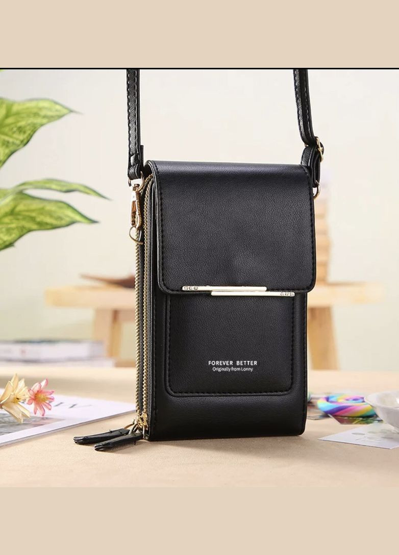 Жіноча сумка гаманець для телефону грошей та ключів через плече Чорна Forever Better No Brand (306554687)