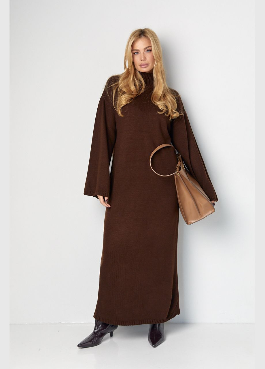 Темно-коричнева довга в'язана сукня прямого крою Lurex