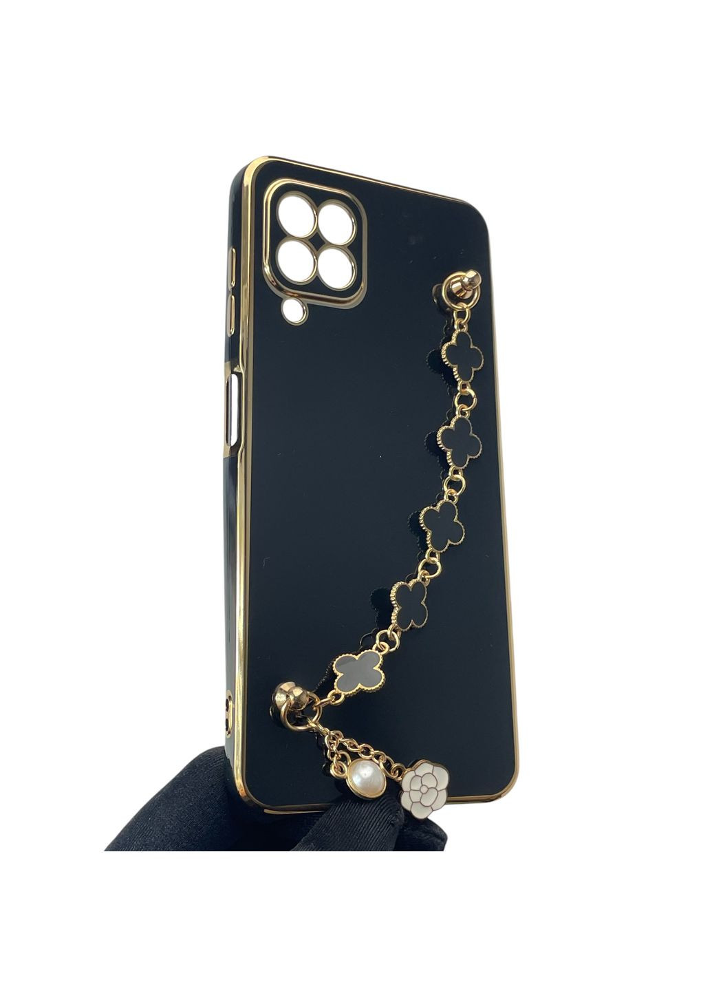 Чехол для телефона Galaxy M22 4G (SM-M225F) женский с ремешком с украшениями и золотой окантовкой на M22 4г черный gs1 Samsung (366234004)