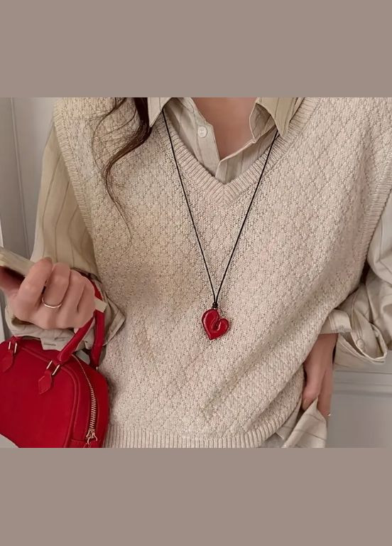 Чокер шкіряна мотузка та кулон Червоне серце No Brand (329424231)