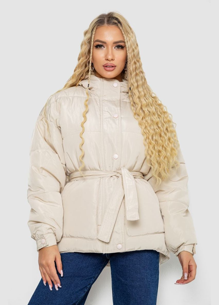 Светло-бежевая демисезонная куртка женская демисезонная с поясом, 207r2023 Ager