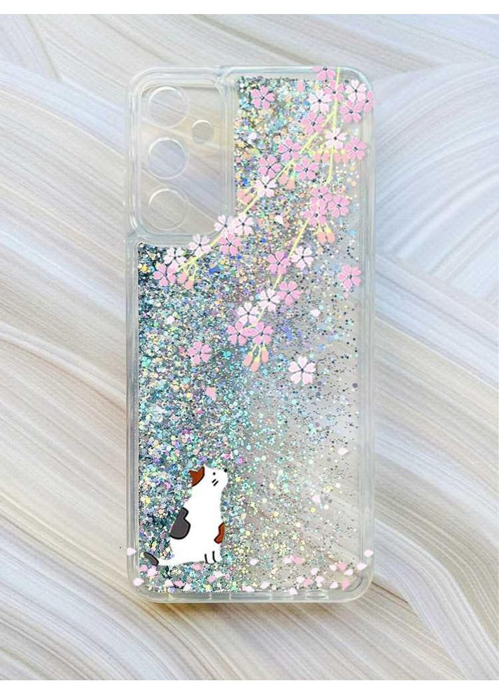 Чехол с плавающими блестками на Samsung Galaxy A24 (A245):: Котик и сакура (принт 283) CASE CONTROL (360708846)