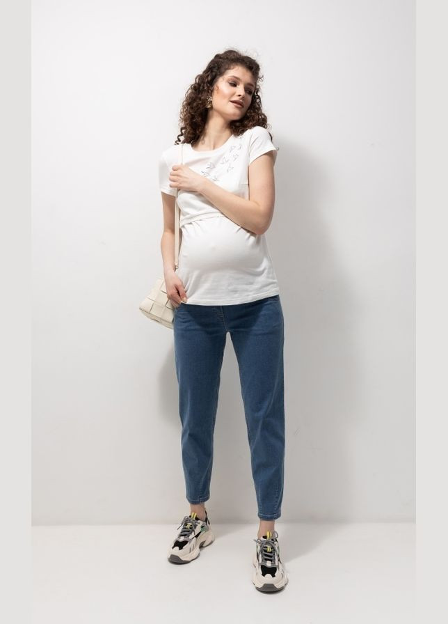 Темно-голубые джинсы МОМ для беременных из тонкого джинса Юла мама - (290110318)