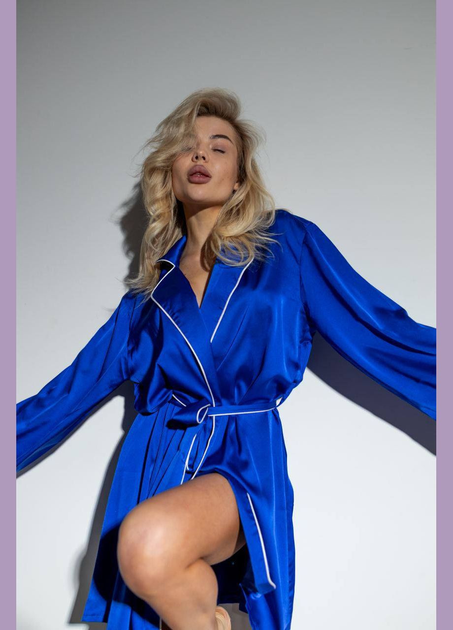 Синя жіночий шовковий халат колір електрик р.42/48 453607 New Trend