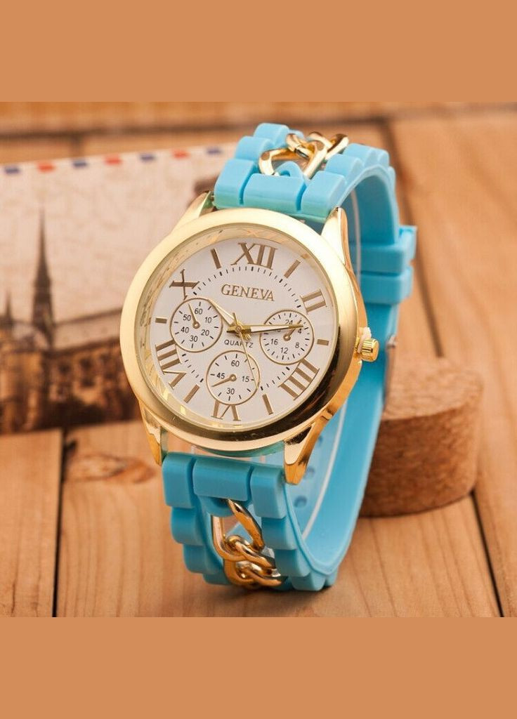 Жіночий кварцовий годинник з силіконовим ремінцем та арабськими цифрами блакитні (sku_120Ж) No Brand (346078189)