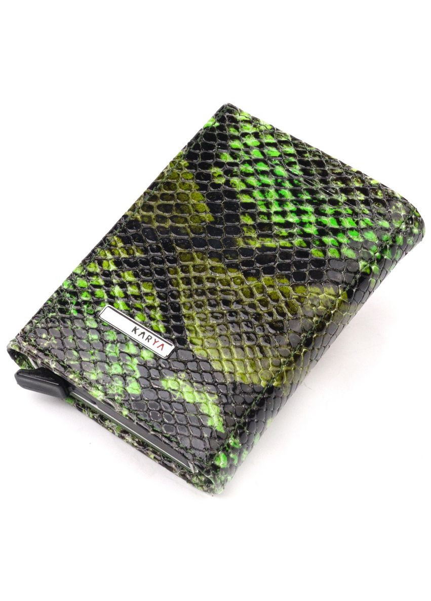 Лакована візитниця з натуральної фактурної шкіри під змію зелений 20987 Karya (362418546)