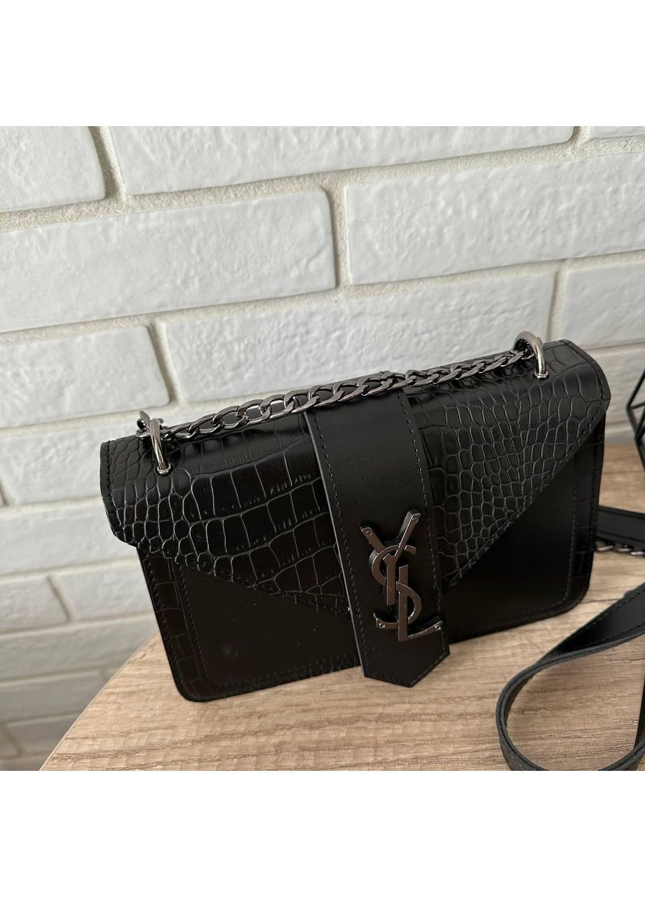 Маленькая женская сумочка клатч из экокожи черная змеиная на цепочке ProDobro (363260160)