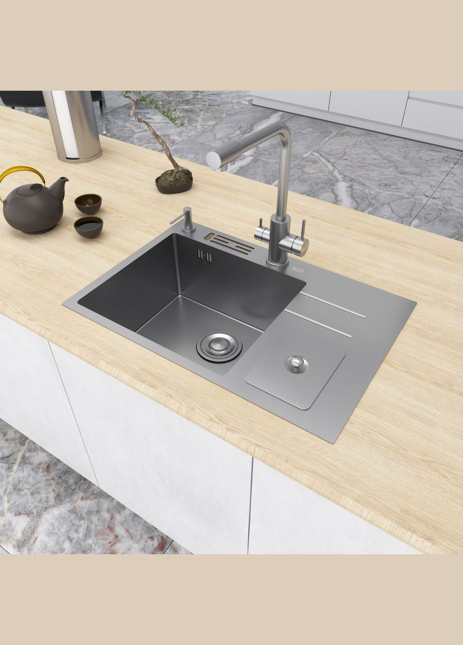 Кухонная мойка из нержавеющей стали со встроенной помойкой NSM-7047 Nett (336932932)