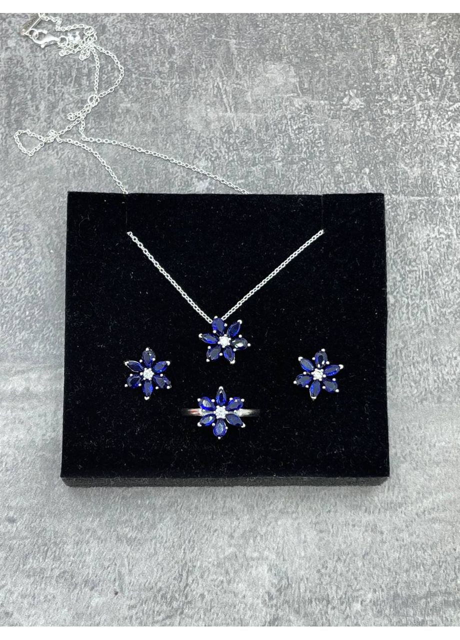 Серебряные серьги-кольца Пандора "Блестящий синий гербарий" 292407C01 Kabluchka (355344174)