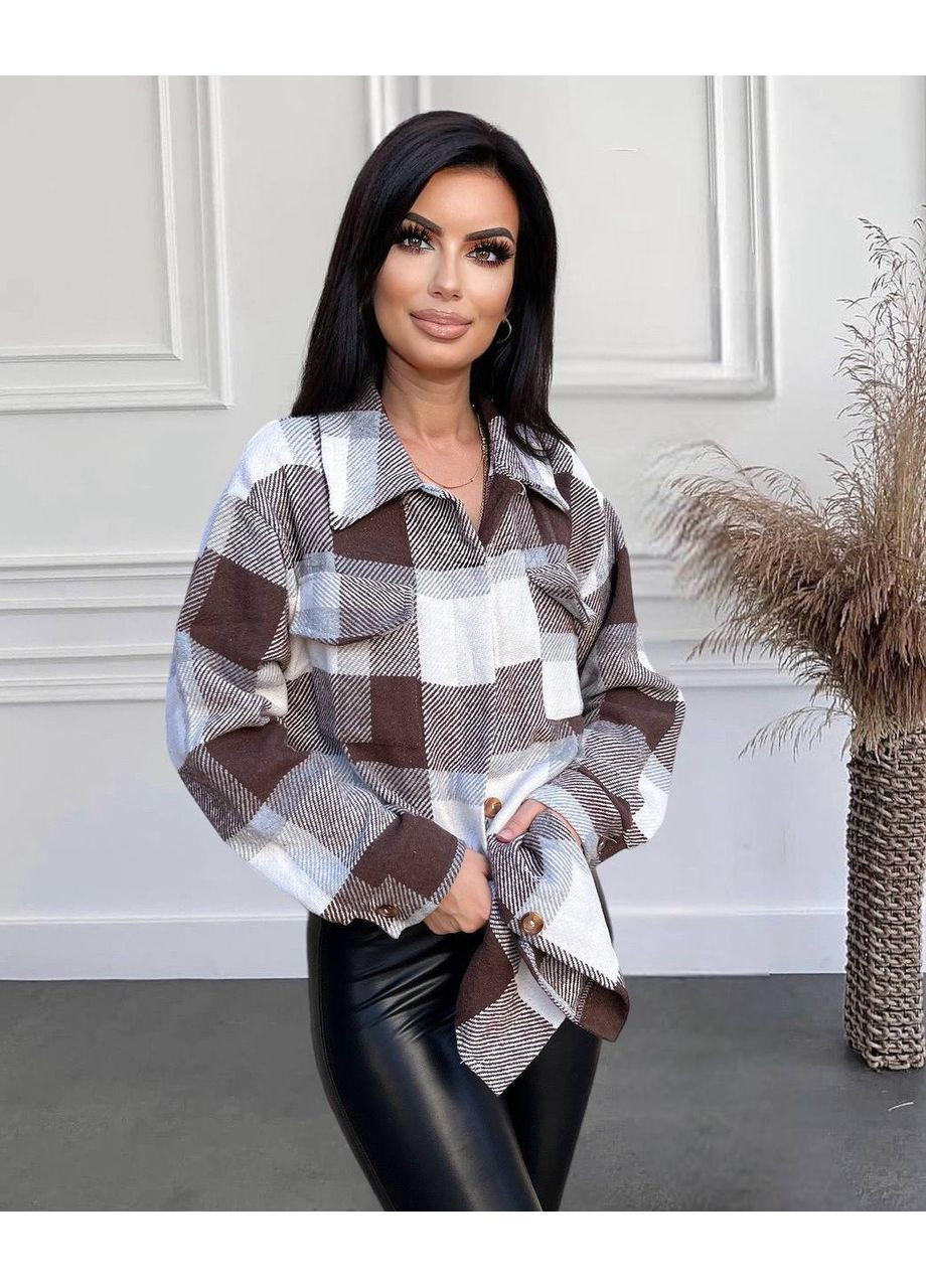 Сорочка жіноча кашемір в клітинку світлий шоколад No Brand (363983126)