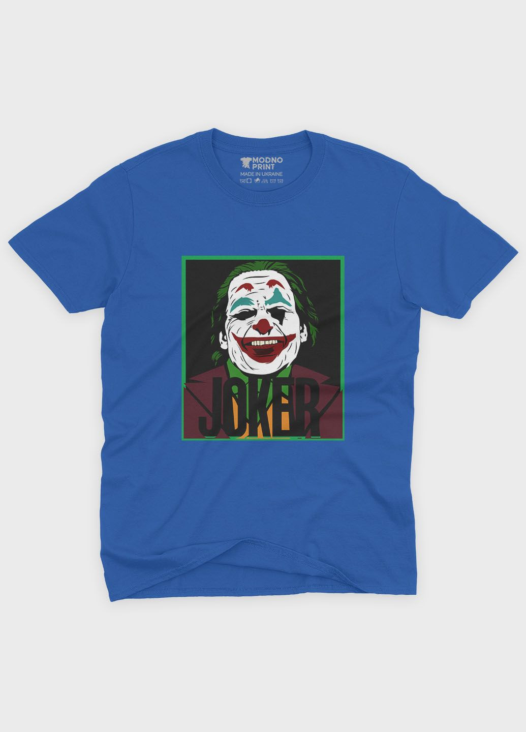 Синя демісезонна футболка для хлопчика з принтом суперзлодія - джокер (ts001-1-brr-006-005-019-b) Modno