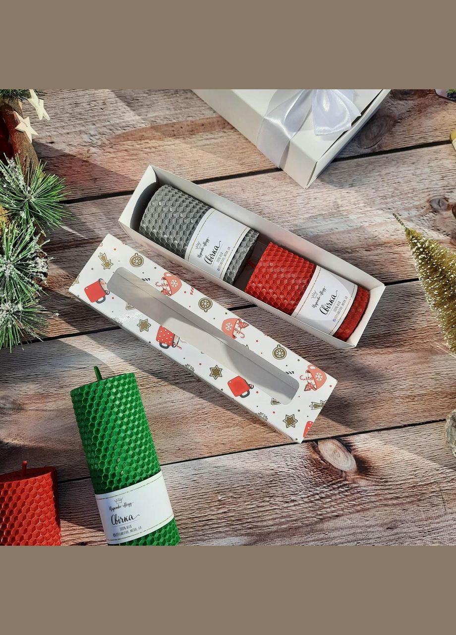 Набір свічок з вощини Новорічні, 2 шт по 8,5 см натуральний віск. Царство Меду (324627801)